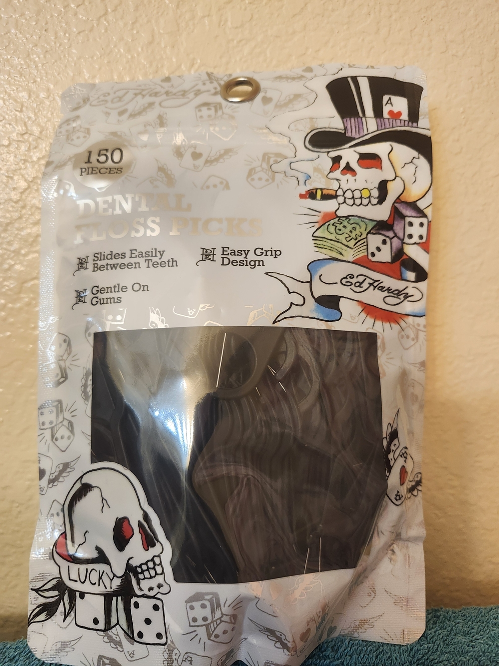 Ed Hardy Black Tattoo Skull Dental Floss Picks Pack